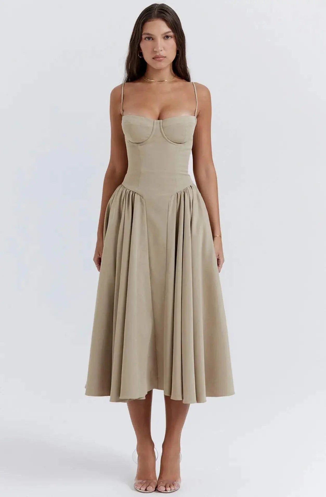 Elegant Glamour Flow Dress with flowing silhouette and cinched waist, perfect for special occasions