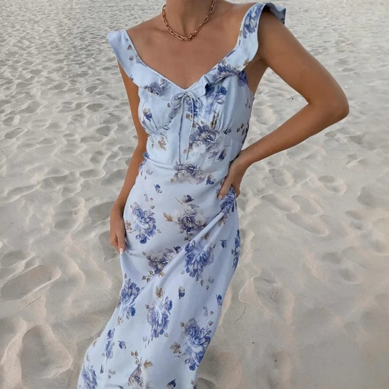 Floral-Print Backless Dress — front view