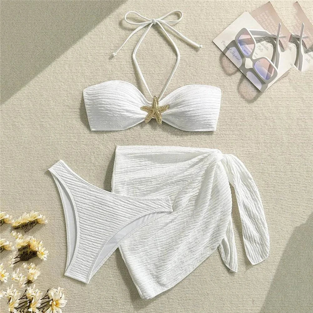 Aurea Starfish 3-Piece Bandeau Bikini Set — back view