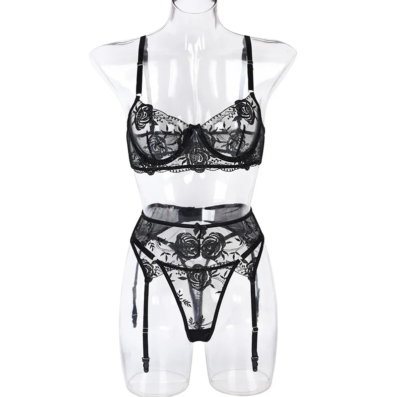 Noire Fleur Sheer Lace Bra Set