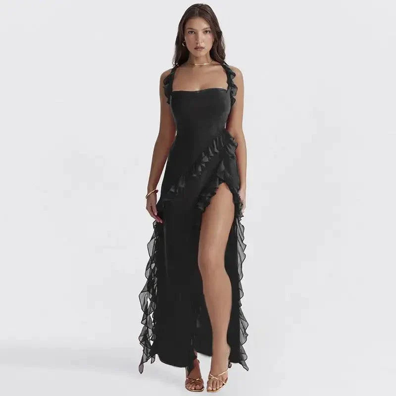 Elegant Aurora Maxi Dress with flowing silhouette and lace details for versatile occasions