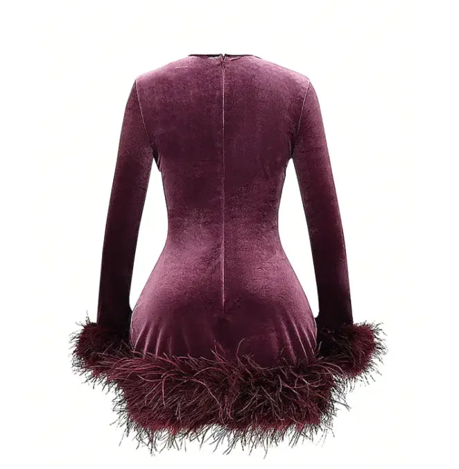 Feather Patchwork Mini Dress — hem detail