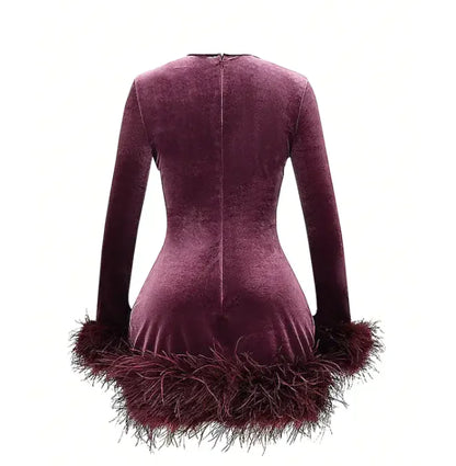 Feather Patchwork Mini Dress — hem detail