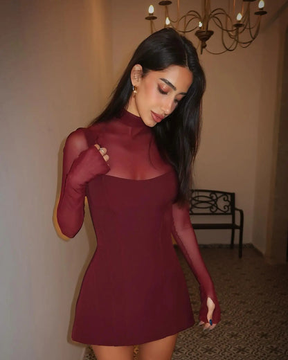 Amélie Sheer-Sleeve Mini Dress, view 3