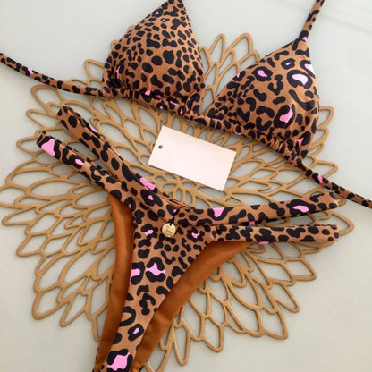 Savanna Lace-Up Leopard Bikini Set