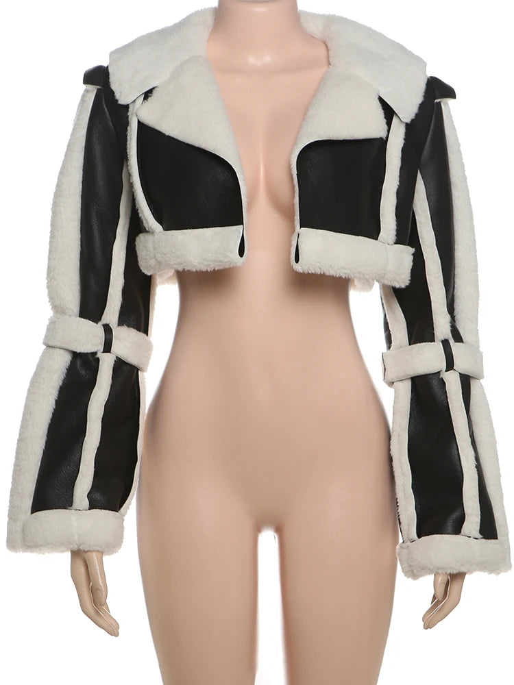 Sienne Shearling-Trim Cropped Jacket, view 6