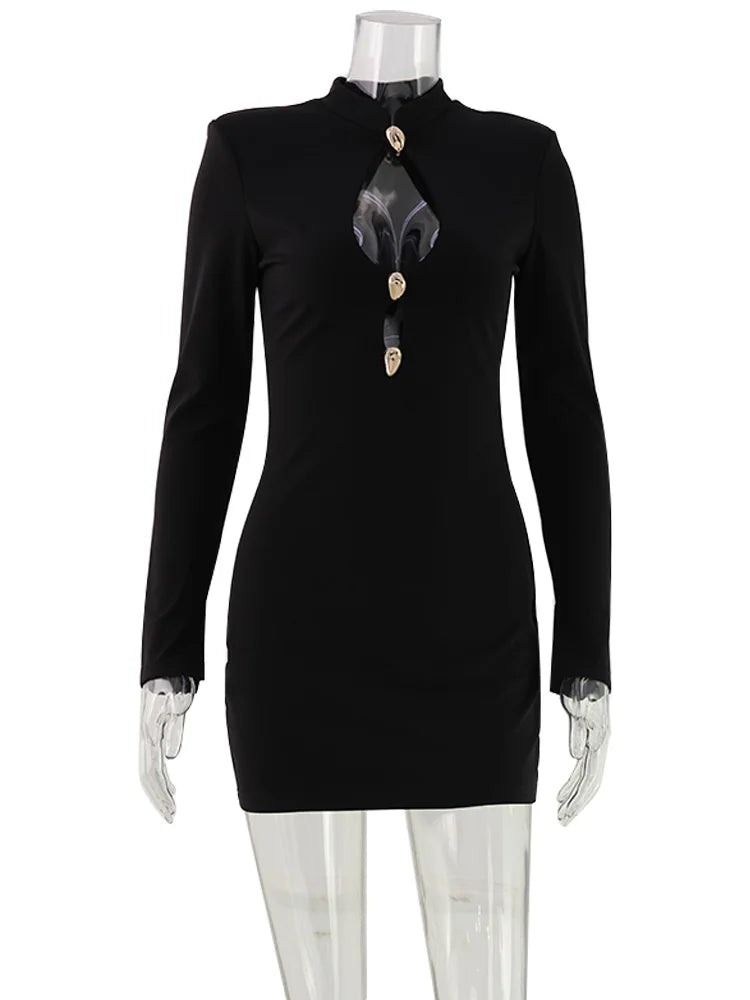 Noémie Keyhole Long-Sleeve Mini Dress, view 6