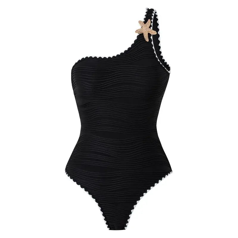 Shell-Detail One-Shoulder Swimsuit — side detail