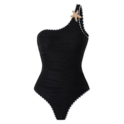 Shell-Detail One-Shoulder Swimsuit — side detail