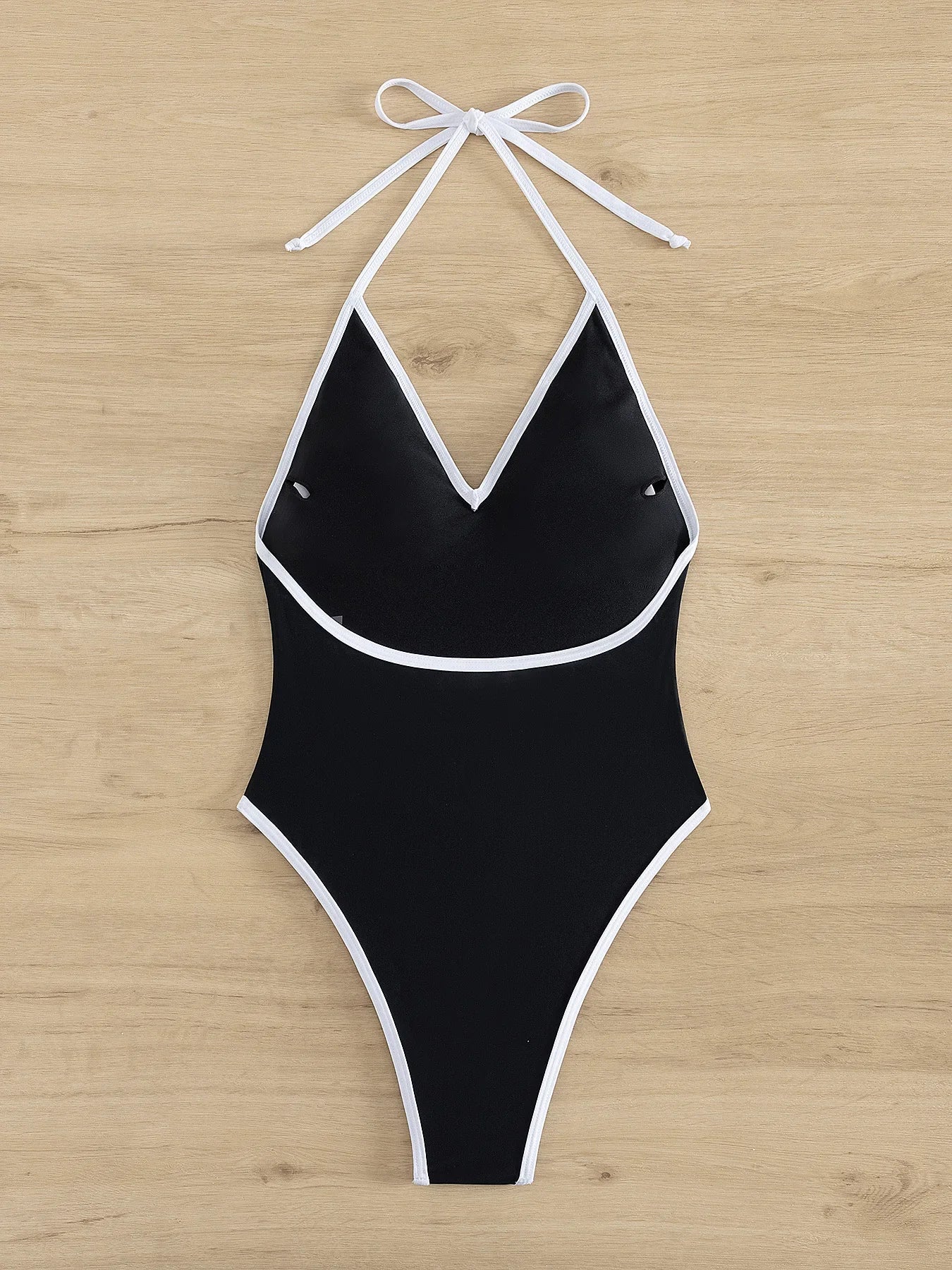 Deep-V Backless Swimsuit — styled poolside