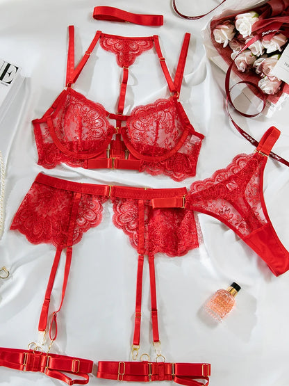 Aurélia Embroidered Five-Piece Lingerie Set