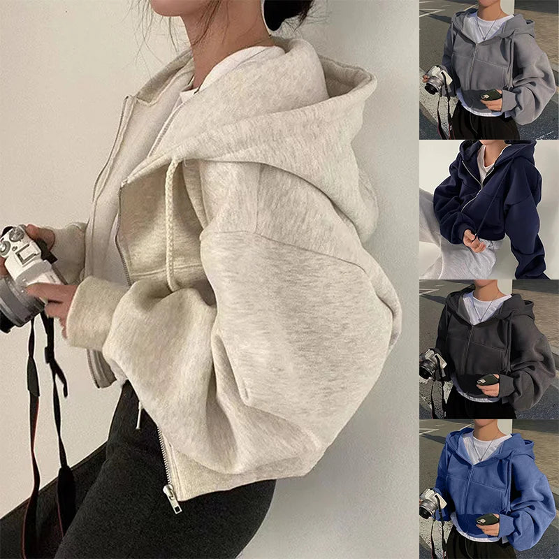 Juno Cropped Zip-Up Hoodie, view 1