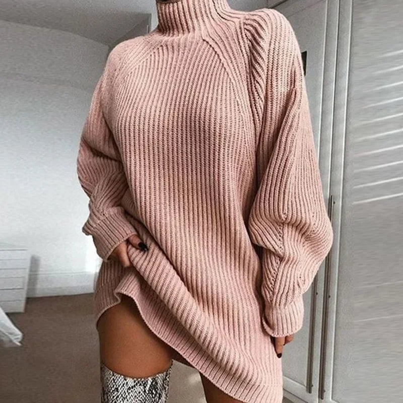 Maëlle Chunky Knit Sweater Dress in Pink