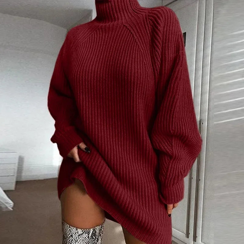 Maëlle Chunky Knit Sweater Dress in Army Green