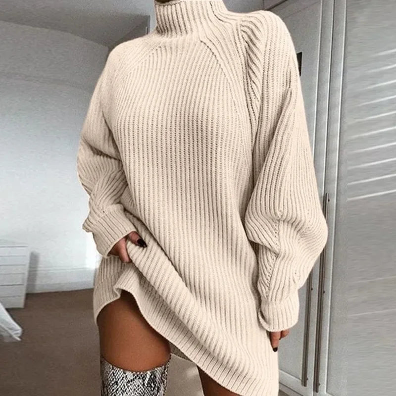 Maëlle Chunky Knit Sweater Dress in Apricot