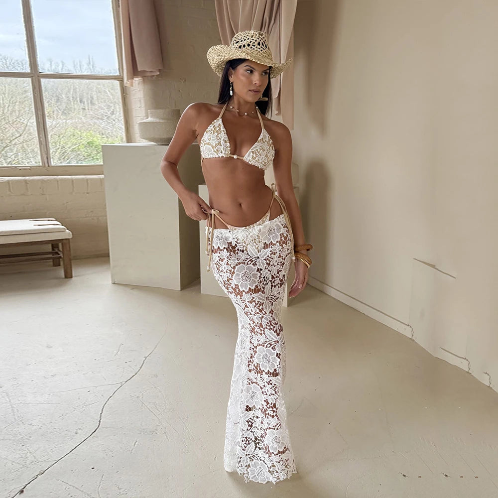 Lace Three-Piece Bikini Set — swimwear