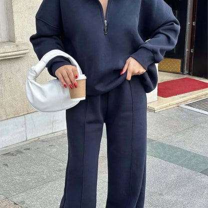 Elodie Half-Zip Lounge Set in Navy Blue