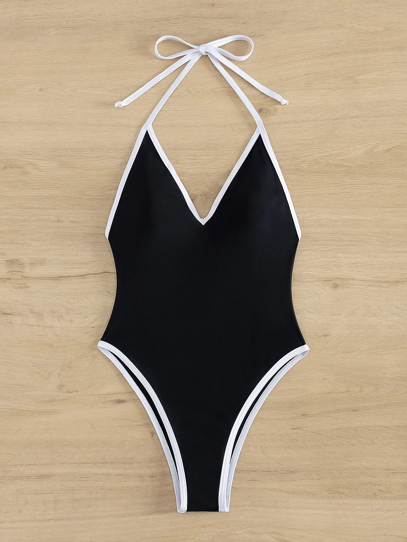 Deep-V Backless Swimsuit — fabric close-up