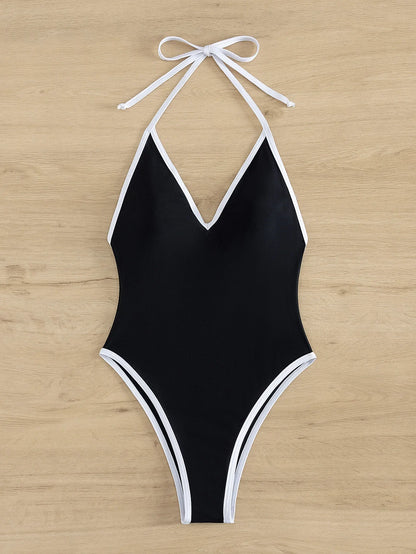 Deep-V Backless Swimsuit — fabric close-up