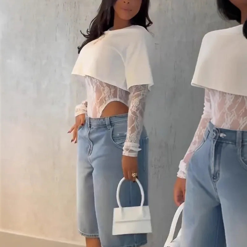 Lisette Crop Tee & Lace Bodysuit Set, view 5
