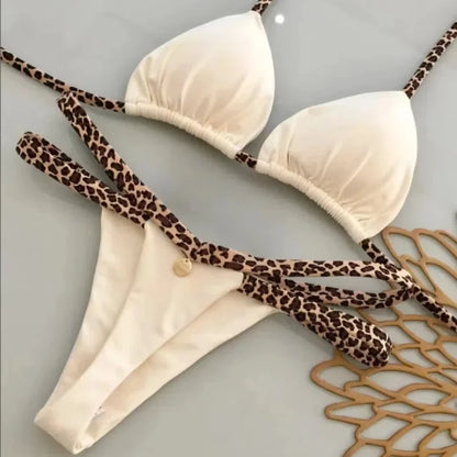 Savanna Lace-Up Leopard Bikini Set