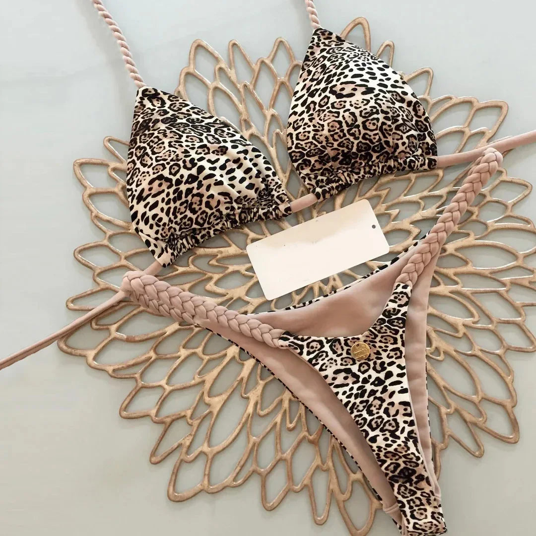 Savanna Lace-Up Leopard Bikini Set