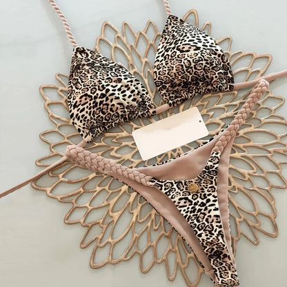 Savanna Lace-Up Leopard Bikini Set