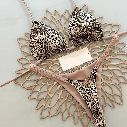 Savanna Lace-Up Leopard Bikini Set