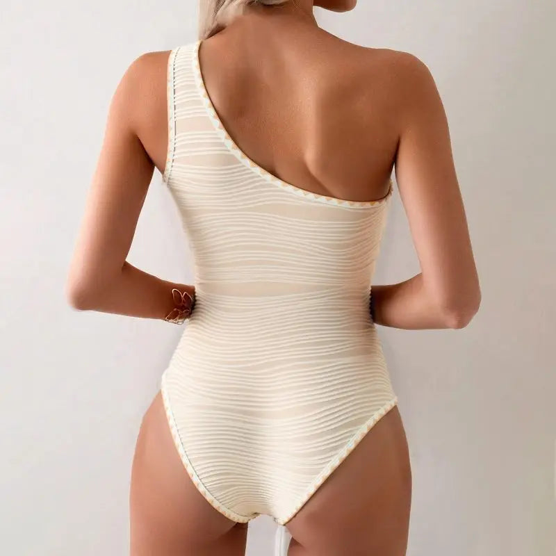 Shell-Detail One-Shoulder Swimsuit — front view