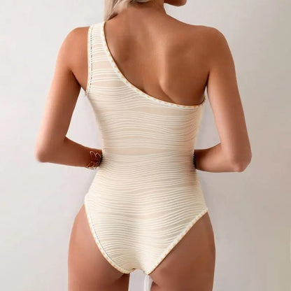 Shell-Detail One-Shoulder Swimsuit — front view