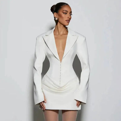 Odette Blazer Mini Dress, Corset Drape, White