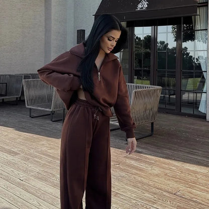 Elodie Half-Zip Lounge Set in Coffee