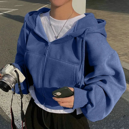 Juno Cropped Zip-Up Hoodie in Cobalt Blue