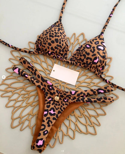 Savanna Lace-Up Leopard Bikini Set