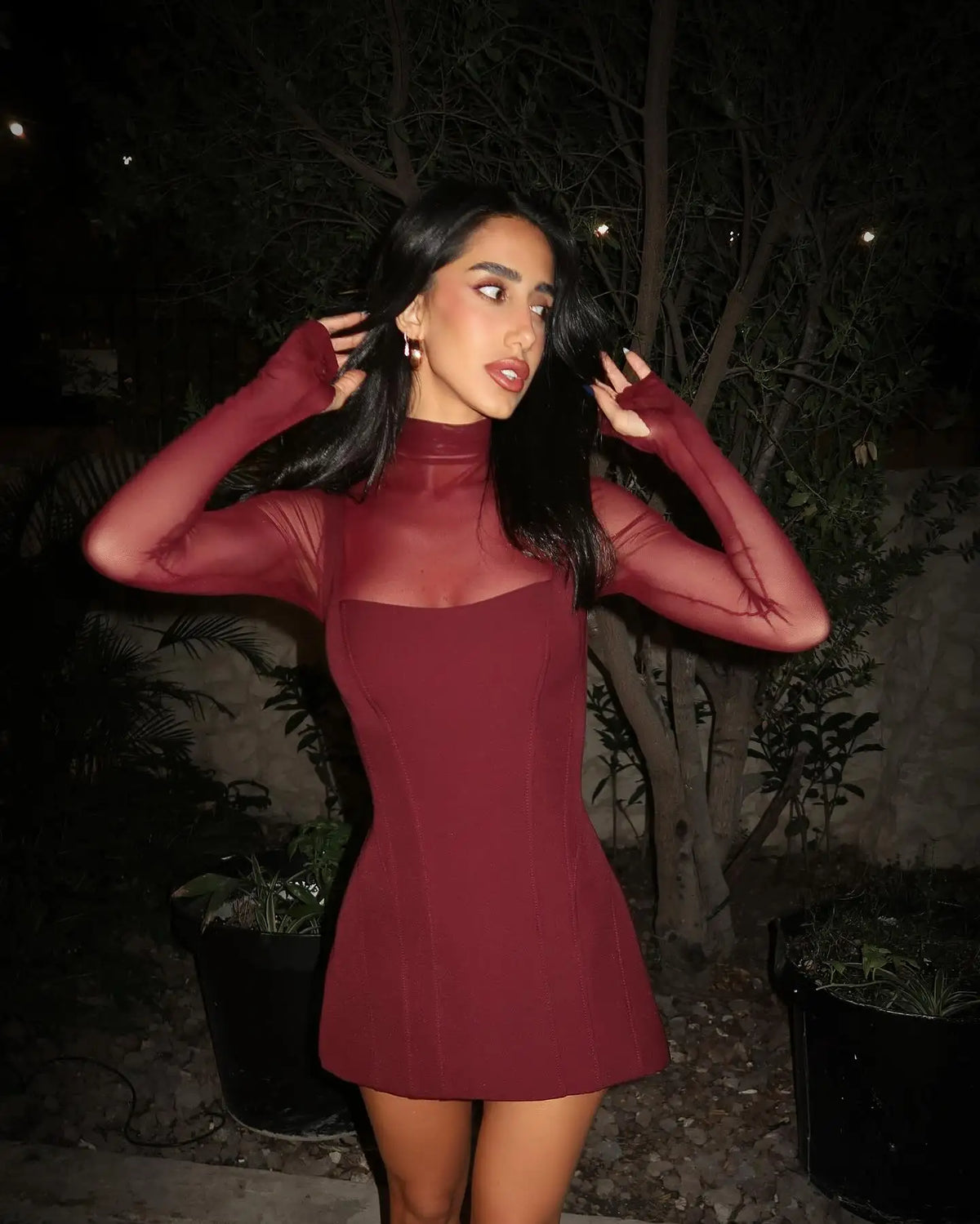 Amélie Sheer-Sleeve Mini Dress, view 2