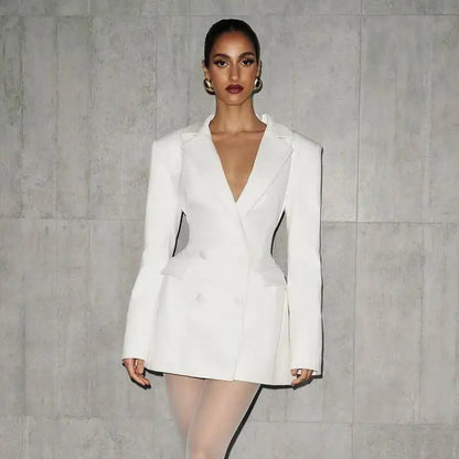 Odette Blazer Mini Dress, Double-Breasted, White