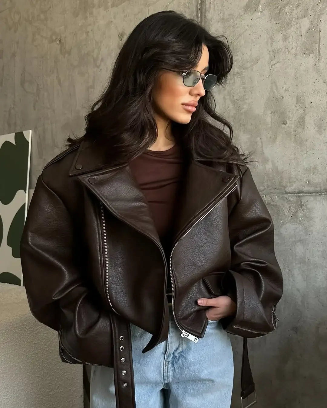 Roxane Faux-Leather Jacket: Chocolate Biker