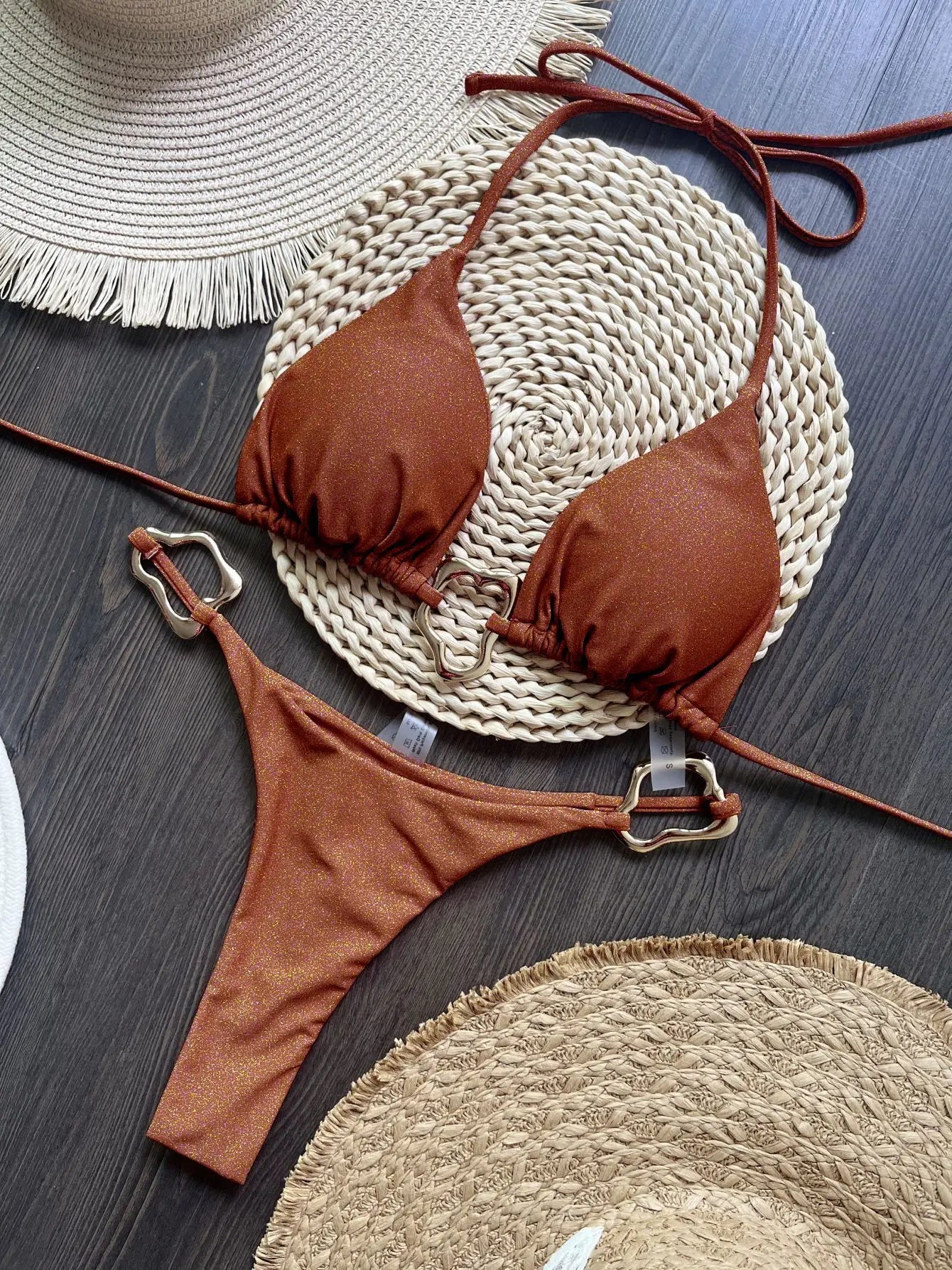 Halter Thong Bikini Set — fabric close-up