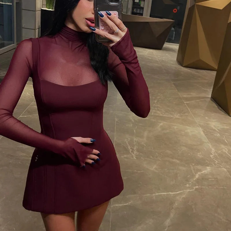 Amélie Sheer-Sleeve Mini Dress, view 4
