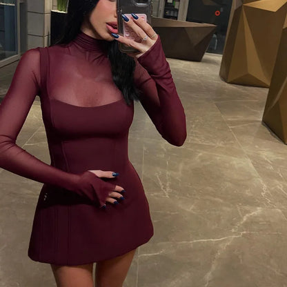 Amélie Sheer-Sleeve Mini Dress, view 4