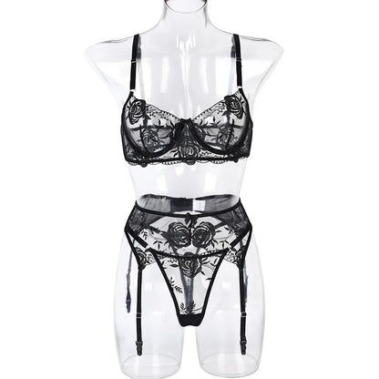 Noire Fleur Sheer Lace Bra Set