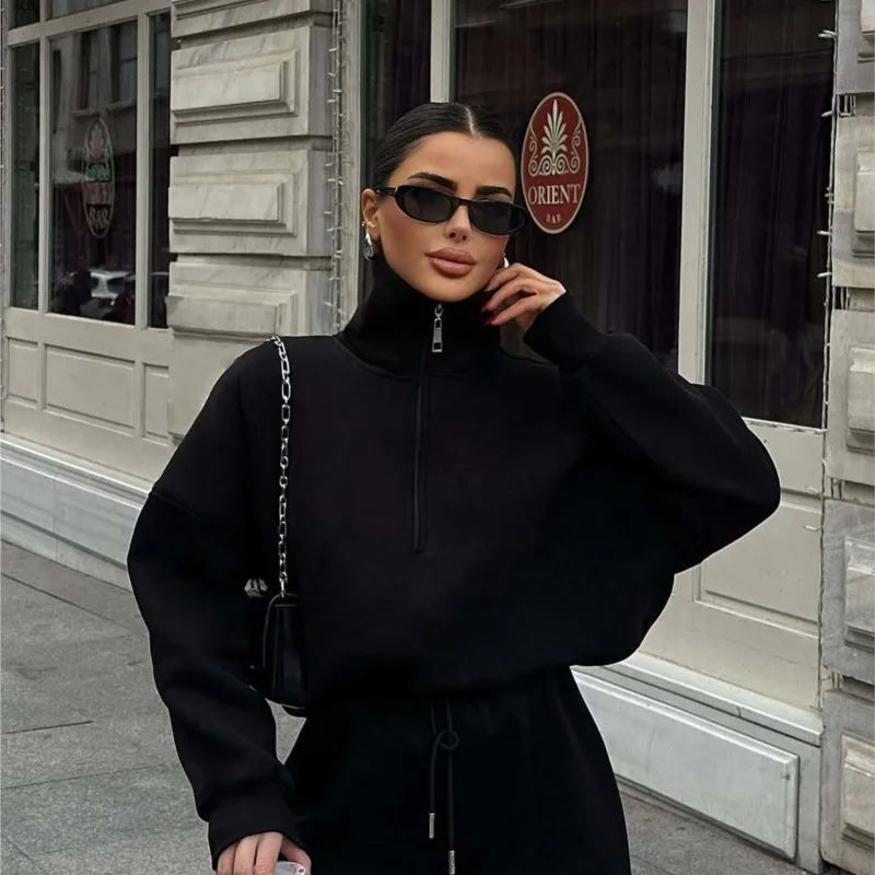Elodie Half-Zip Lounge Set in Black