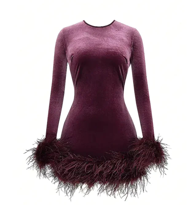 Feather Patchwork Mini Dress — front view