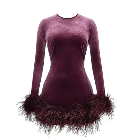 Feather Patchwork Mini Dress — front view