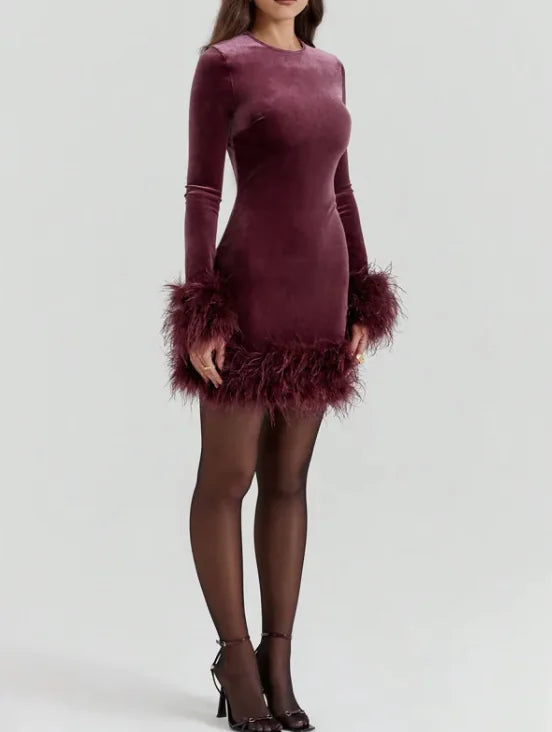 Feather Patchwork Mini Dress — back view