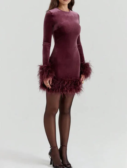 Feather Patchwork Mini Dress — back view