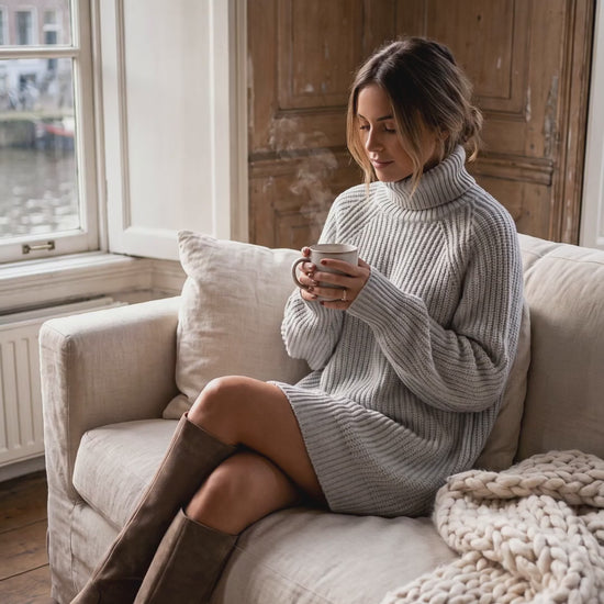 Maëlle Chunky Knit Sweater Dress by the window