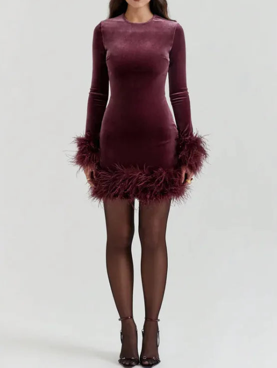 Feather Patchwork Mini Dress — front view
